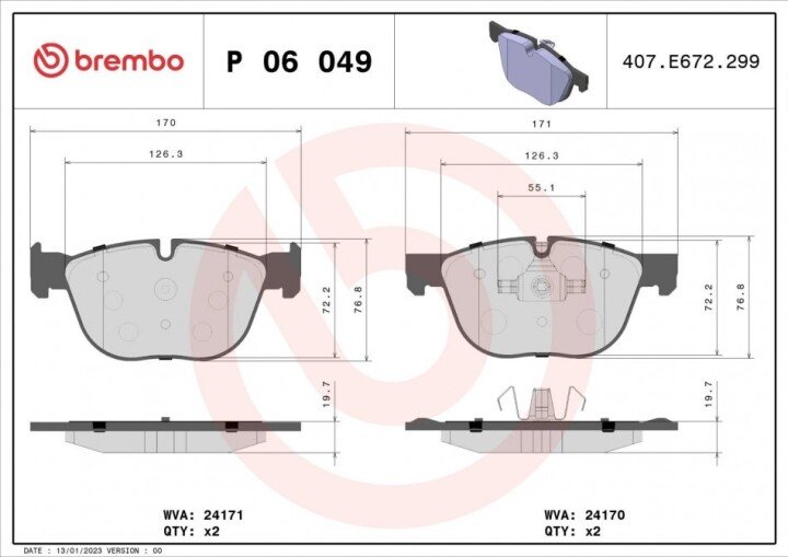 Тормозные колодки BREMBO P 06 049X (фото 1)