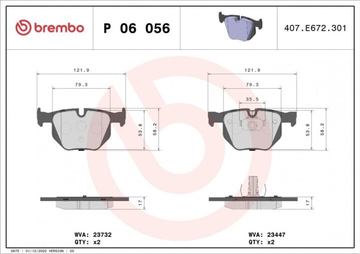 Тормозные колодки BREMBO P 06 056X (фото 1)