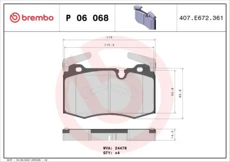 Тормозные колодки BREMBO P 06 068