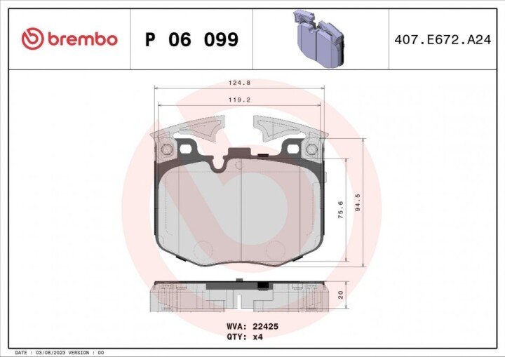 Гальмівні колодки BREMBO P 06 099 (фото 1)