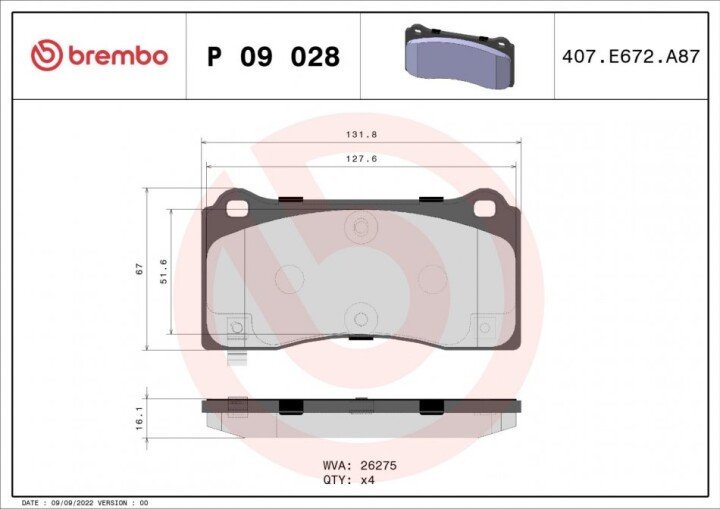 Тормозные колодки BREMBO P 09 028 (фото 1)