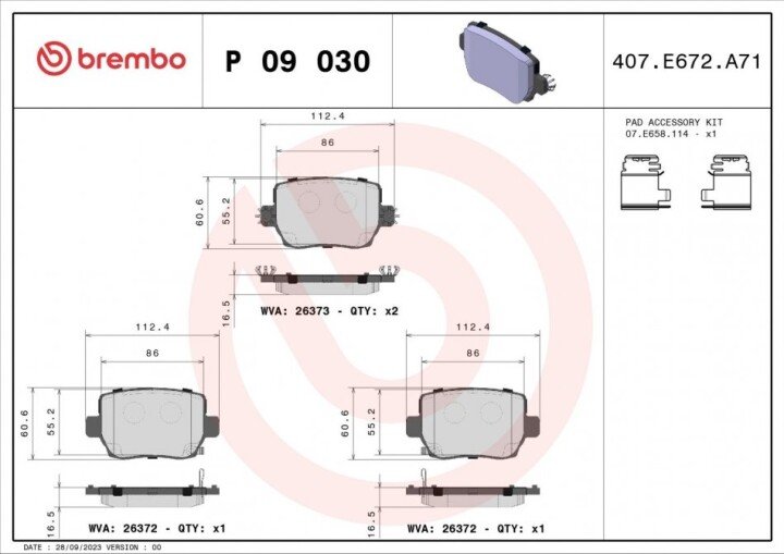 Тормозные колодки BREMBO P 09 030 (фото 1)