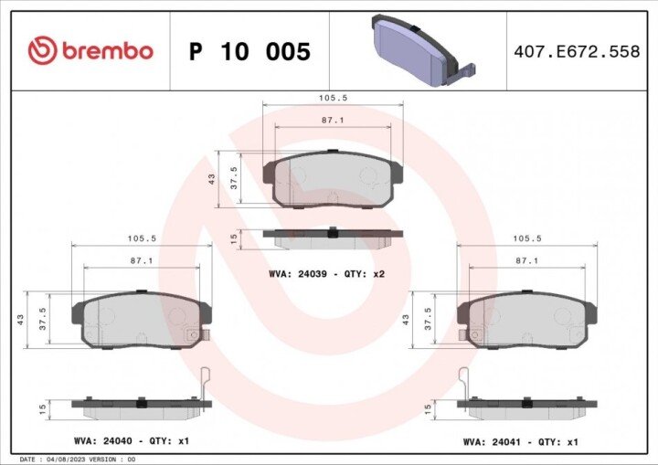 Гальмівні колодки BREMBO P 10 005 (фото 1)