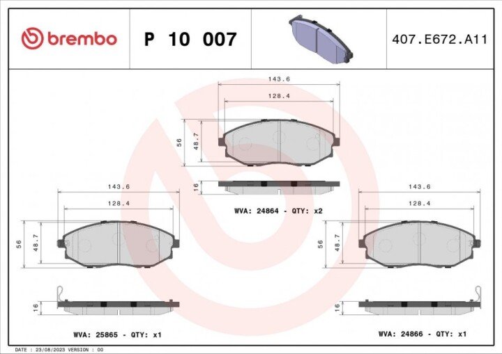 Комплект тормозных колодок, дисковый тормоз BREMBO P 10 007 (фото 1)