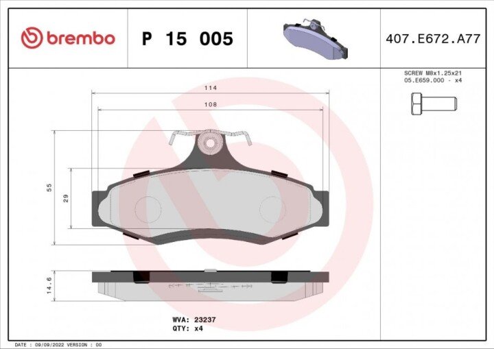 Тормозные колодки дисковые BREMBO P15 005 (фото 1)