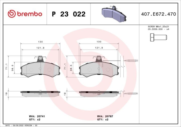 Тормозные колодки дисковые BREMBO P 23 022 (фото 1)