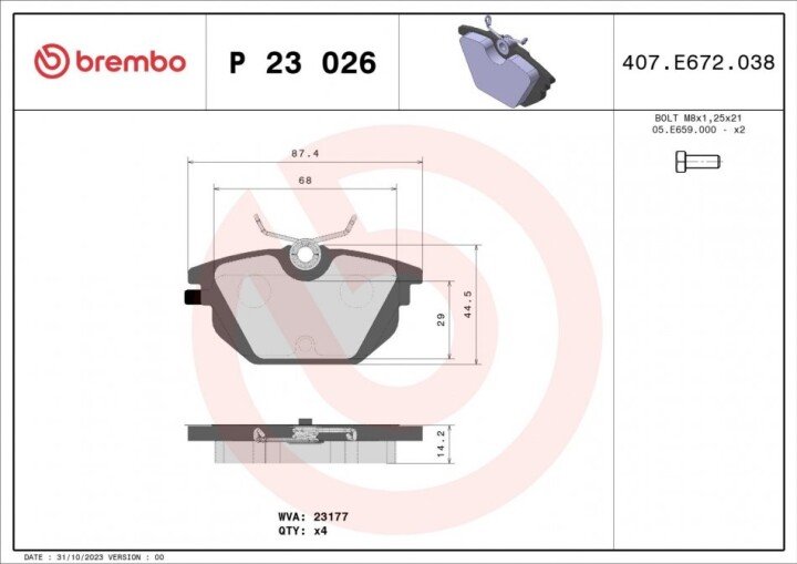 Гальмівні колодки BREMBO P 23 026 (фото 1)