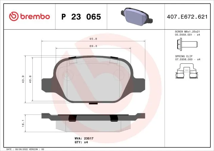 Комплект тормозных колодок, дисковый тормоз BREMBO P 23 065 (фото 1)