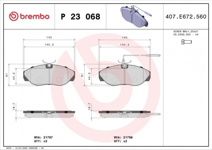 Гальмівні колодки BREMBO P 23 068 (фото 1)