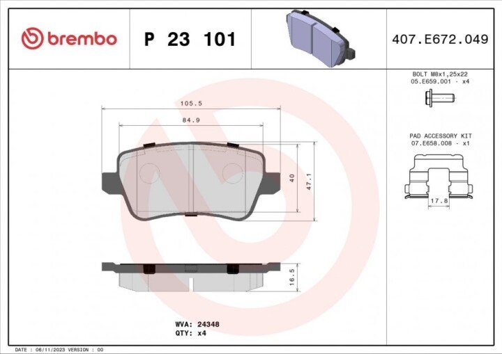 Гальмівні колодки BREMBO P 23 101 (фото 1)