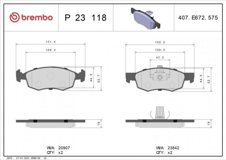 Тормозные колодки BREMBO P 23 118 (фото 1)