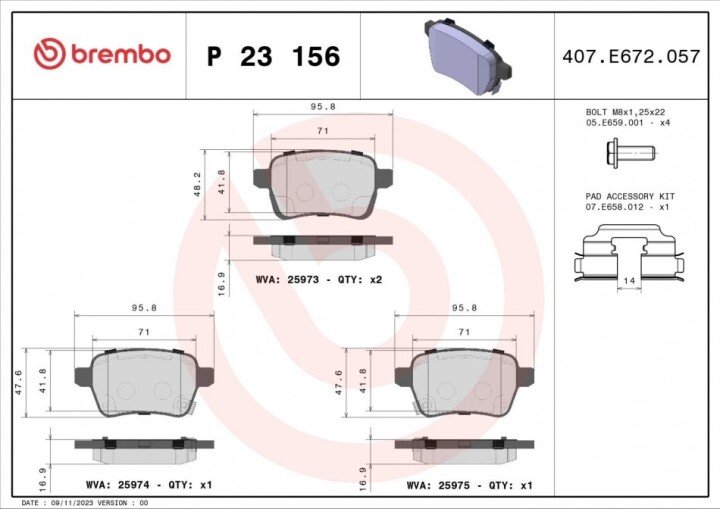 Тормозные колодки BREMBO P 23 156 (фото 1)