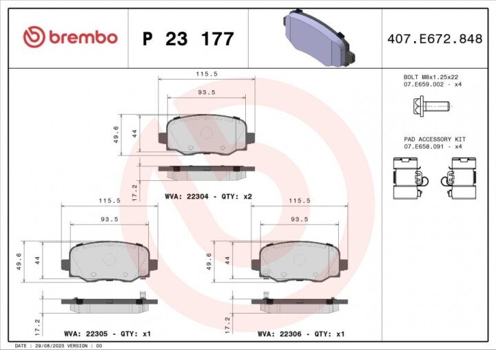 Комплект тормозных колодок, дисковый тормоз BREMBO P 23 177 (фото 1)