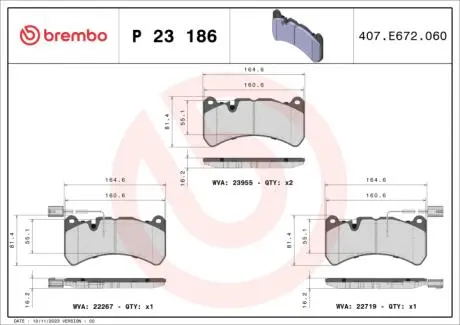 Комплект тормозных колодок, дисковый тормоз BREMBO P 23 186