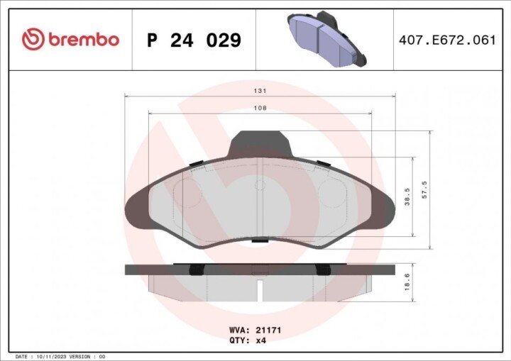 Тормозные колодки дисковые. BREMBO P24 029 (фото 1)