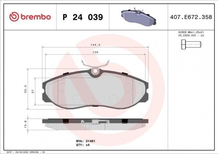 Тормозные колодки BREMBO P 24 039 (фото 1)