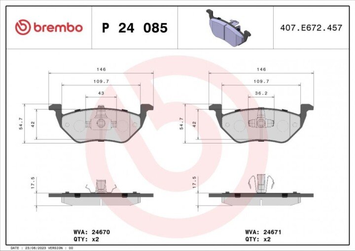 Тормозные колодки BREMBO P 24 085 (фото 1)