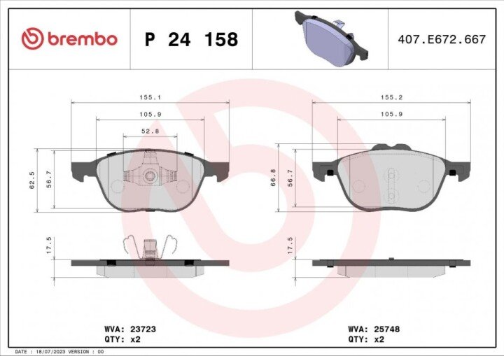 Комплект гальмівних колодок, дискове гальмо BREMBO P 24 158 (фото 1)