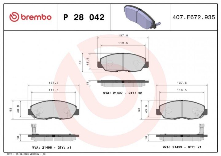 Гальмівні дискові колодки. BREMBO P28 042 (фото 1)