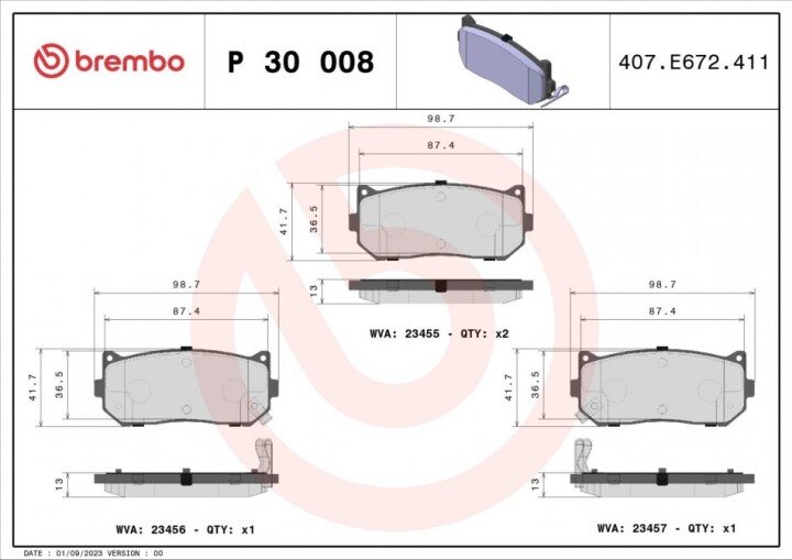 Тормозные колодки BREMBO P 30 008 (фото 1)