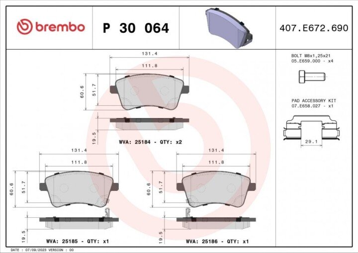 Гальмівні колодки BREMBO P 30 064 (фото 1)