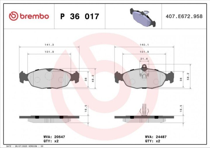 Гальмівні колодки BREMBO P 36 017 (фото 1)