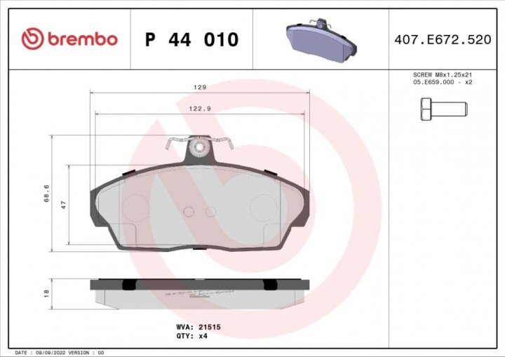 Тормозные колодки BREMBO P 44 010 (фото 1)