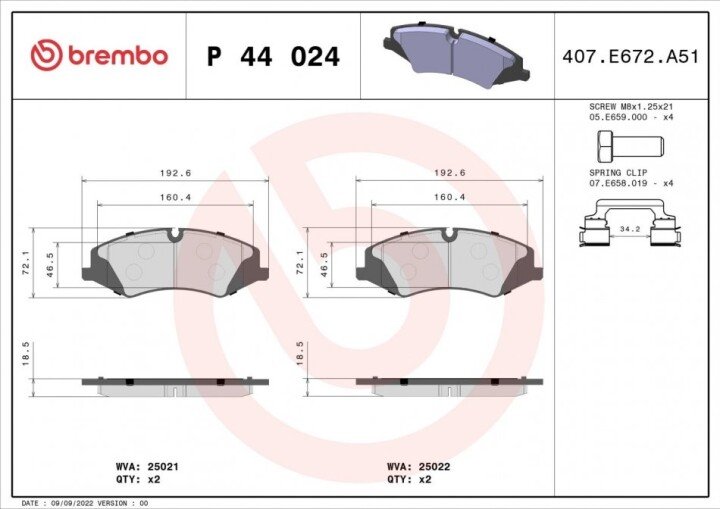 Тормозные колодки BREMBO P 44 024 (фото 1)