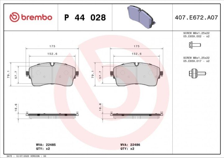 Гальмівні колодки BREMBO P 44 028 (фото 1)