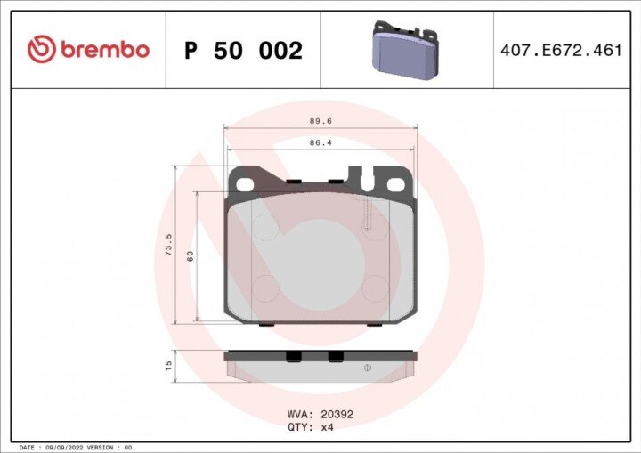 Гальмівні колодки BREMBO P 50 002 (фото 1)