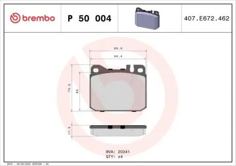 Комплект тормозных колодок, дисковый тормоз BREMBO P 50 004