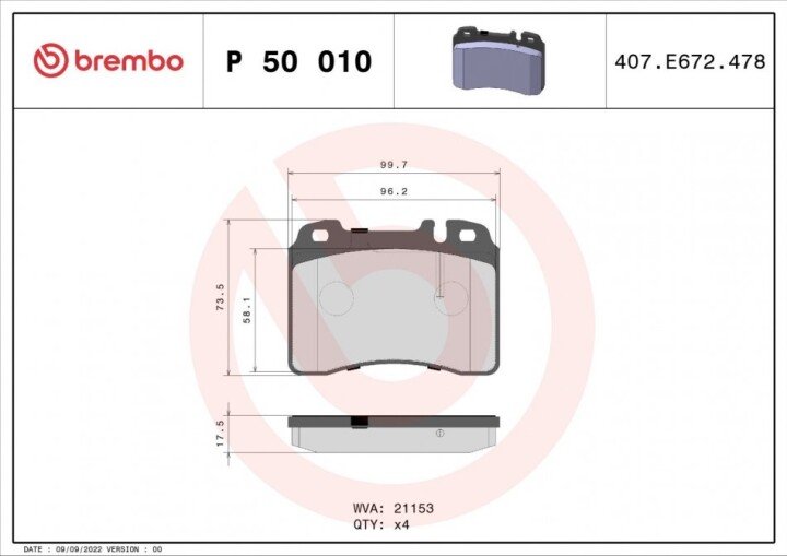 Гальмівні колодки BREMBO P 50 010 (фото 1)