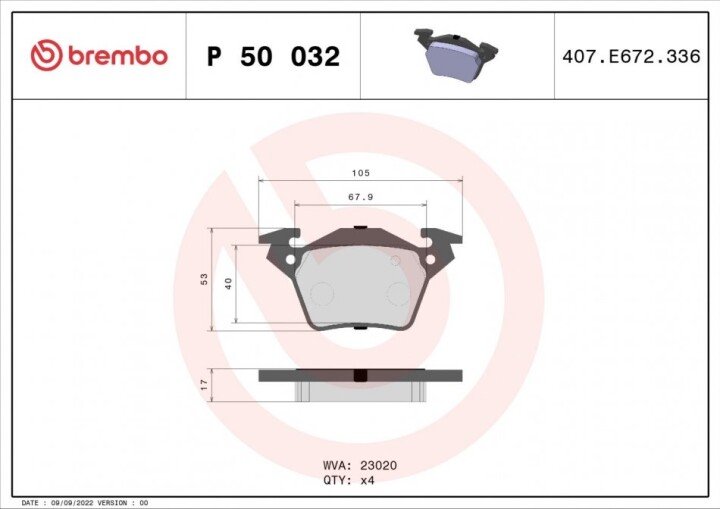 Тормозные колодки BREMBO P 50 032 (фото 1)