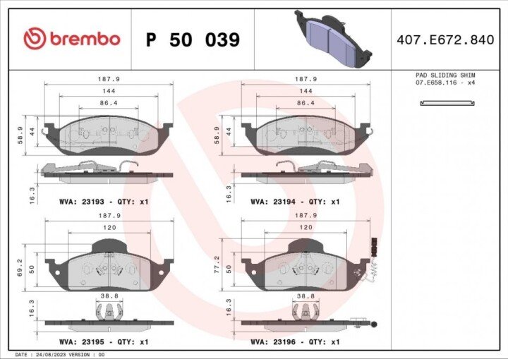 Тормозные колодки BREMBO P 50 039 (фото 1)