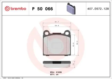 Комплект тормозных колодок, дисковый тормоз BREMBO P 50 066