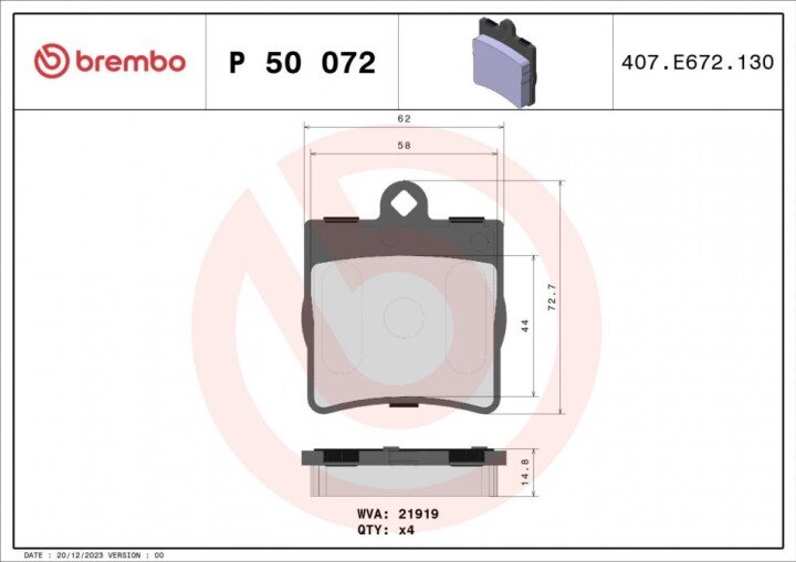 Комплект тормозных колодок, дисковый тормоз BREMBO P 50 072 (фото 1)