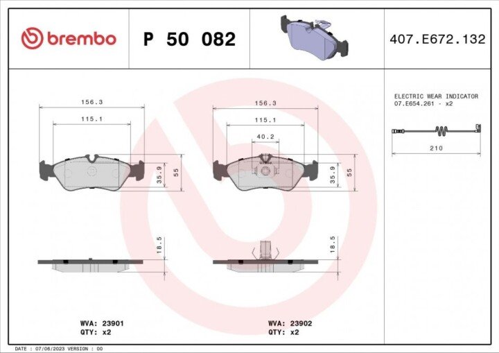 Комплект гальмівних колодок, дискове гальмо BREMBO P 50 082 (фото 1)