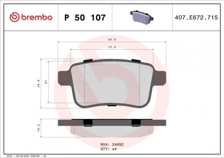 Тормозные колодки BREMBO P 50 107 (фото 1)