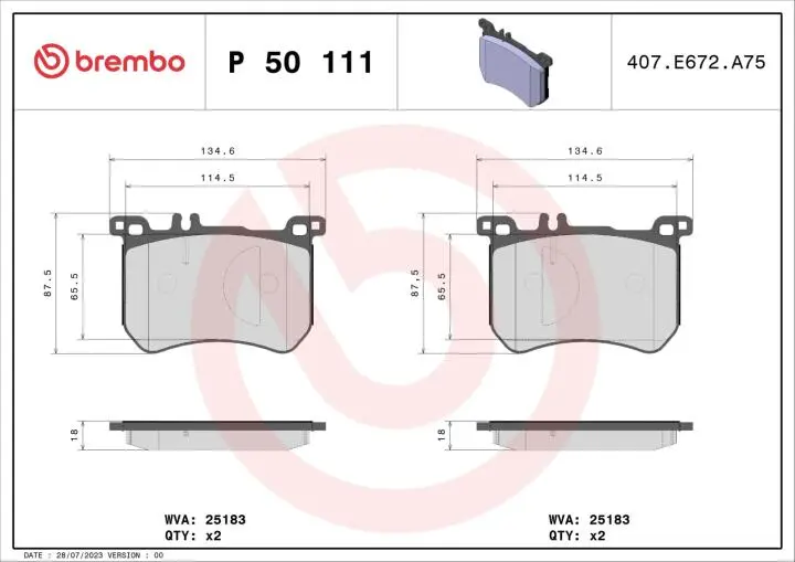 Комплект тормозных колодок, дисковый тормоз BREMBO P 50 111 (фото 1)