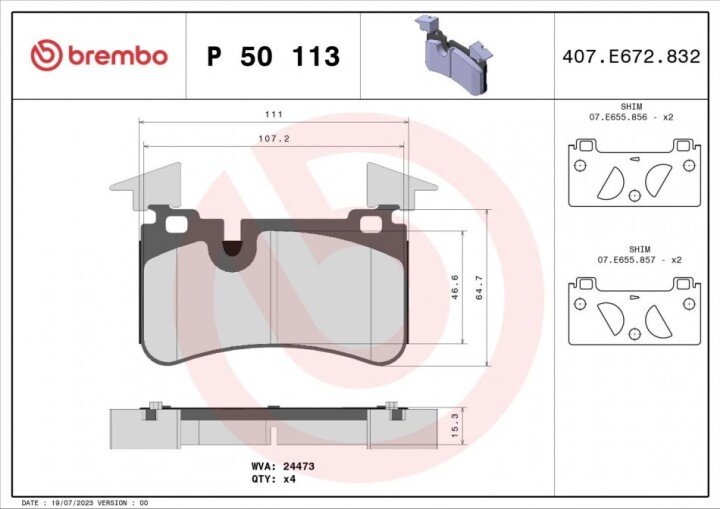 Тормозные колодки BREMBO P 50 113 (фото 1)