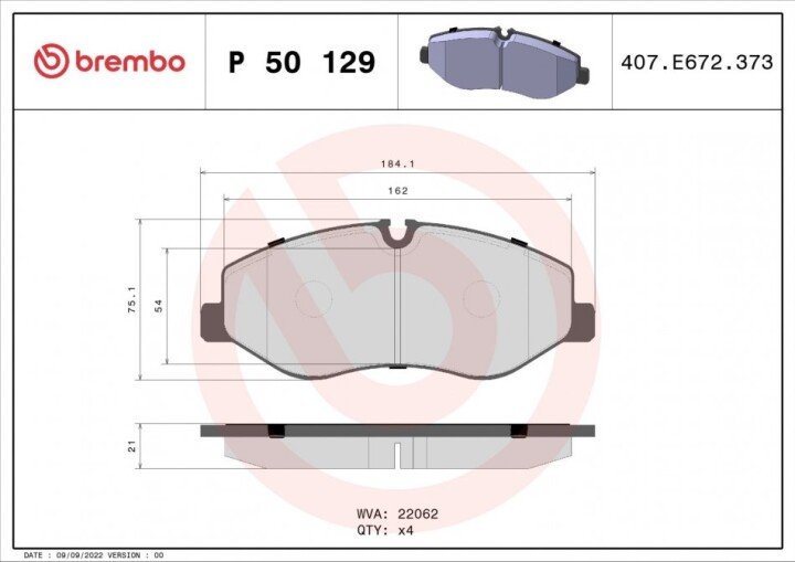 Комплект гальмівних колодок, дискове гальмо BREMBO P 50 129 (фото 1)