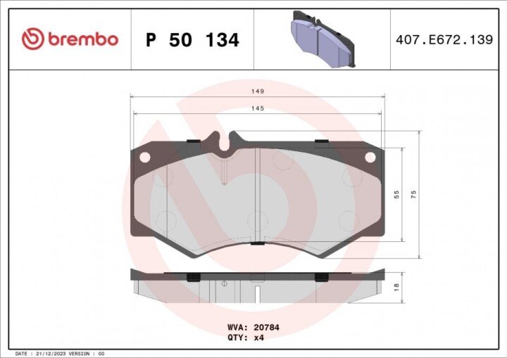 Тормозные колодки BREMBO P 50 134 (фото 1)