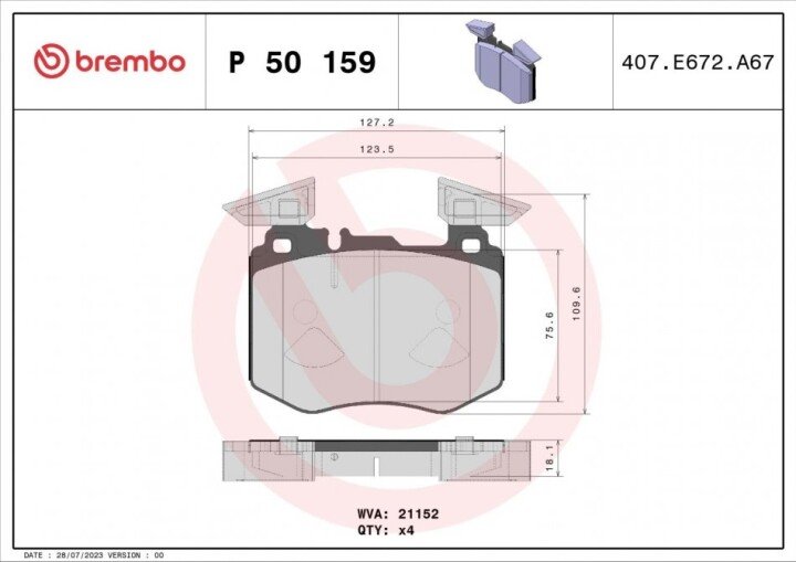 Тормозные колодки BREMBO P 50 159 (фото 1)