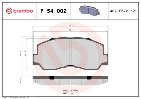 Гальмівні колодки дискові BREMBO P54 002