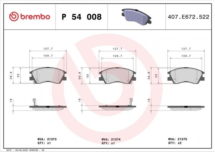 Тормозные колодки BREMBO P 54 008 (фото 1)