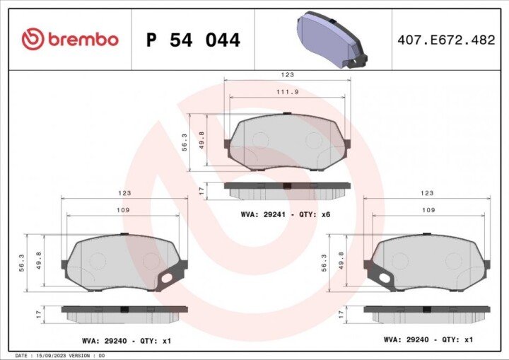 Тормозные колодки BREMBO P 54 044 (фото 1)