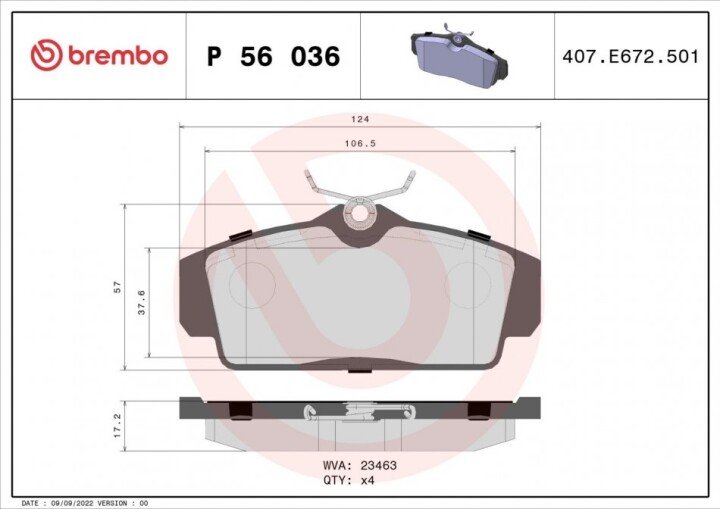 Комплект тормозных колодок, дисковый тормоз BREMBO P 56 036 (фото 1)