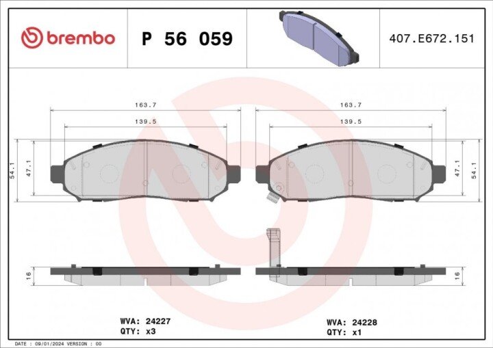 Комплект тормозных колодок, дисковый тормоз BREMBO P 56 059 (фото 1)