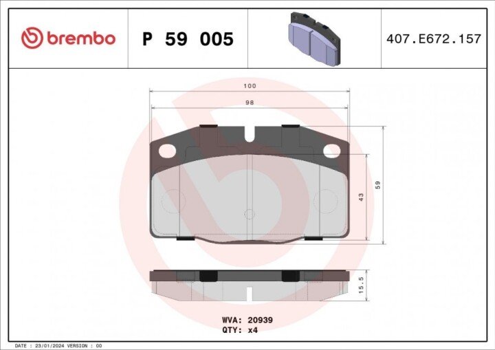 Гальмівні дискові колодки. BREMBO P59 005 (фото 1)