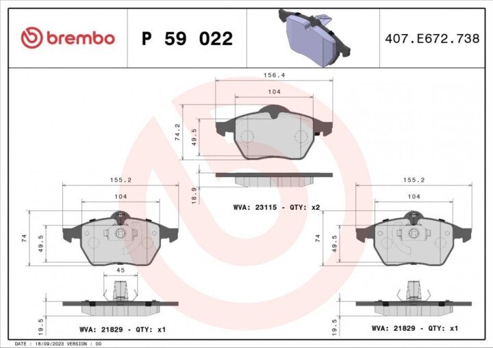 Тормозные колодки BREMBO P 59 022 (фото 1)